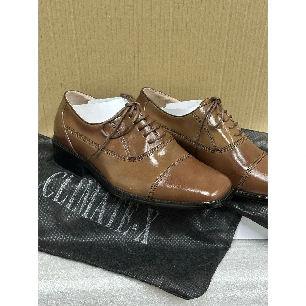 Climate-X Men's Cap Toe Brown Leather Dress Shoe New‎ In Box Size 7.5 MSRP 399